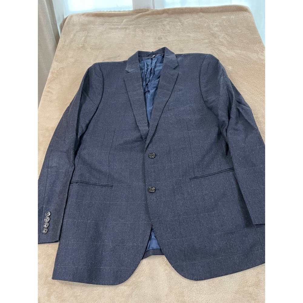 J. Crew Ludlow Subalpino Italy Blazer Men Size 44L Navy BLue Wool Glen Plaid EUC